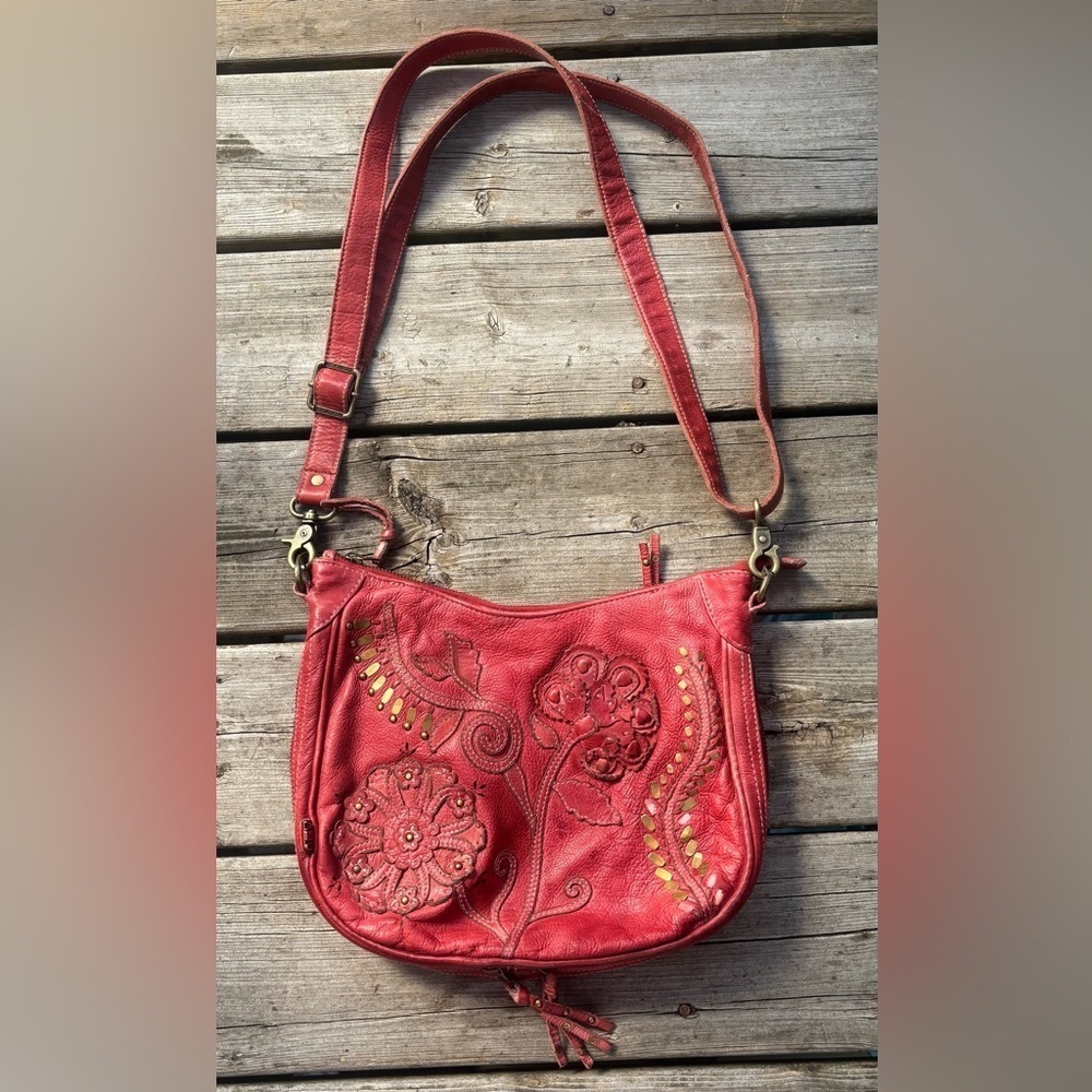 Art N’ Vintage Bohemian Floral Red Leather Designer Shoulder Bag